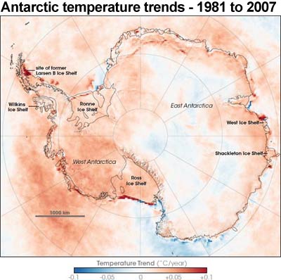 Antarctic temperature trends 1981 to 2007