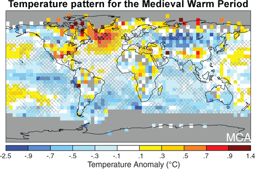 Reconstructed surface temperature anomalies for the Medieval Warm Period