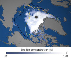 Arctic sea ice concentration on Sept. 16, 2012 Satellite Image of Arctic Sea Ice Concentration on Sept 16, 2012