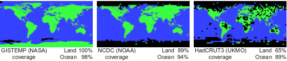 Coverage of the 3 temperature records for Dec 2010 Coverage of the 3 temperature records for Dec 2010
