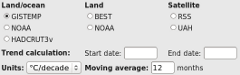Temperature trend calculator: controls Temperature trend calculator: controls